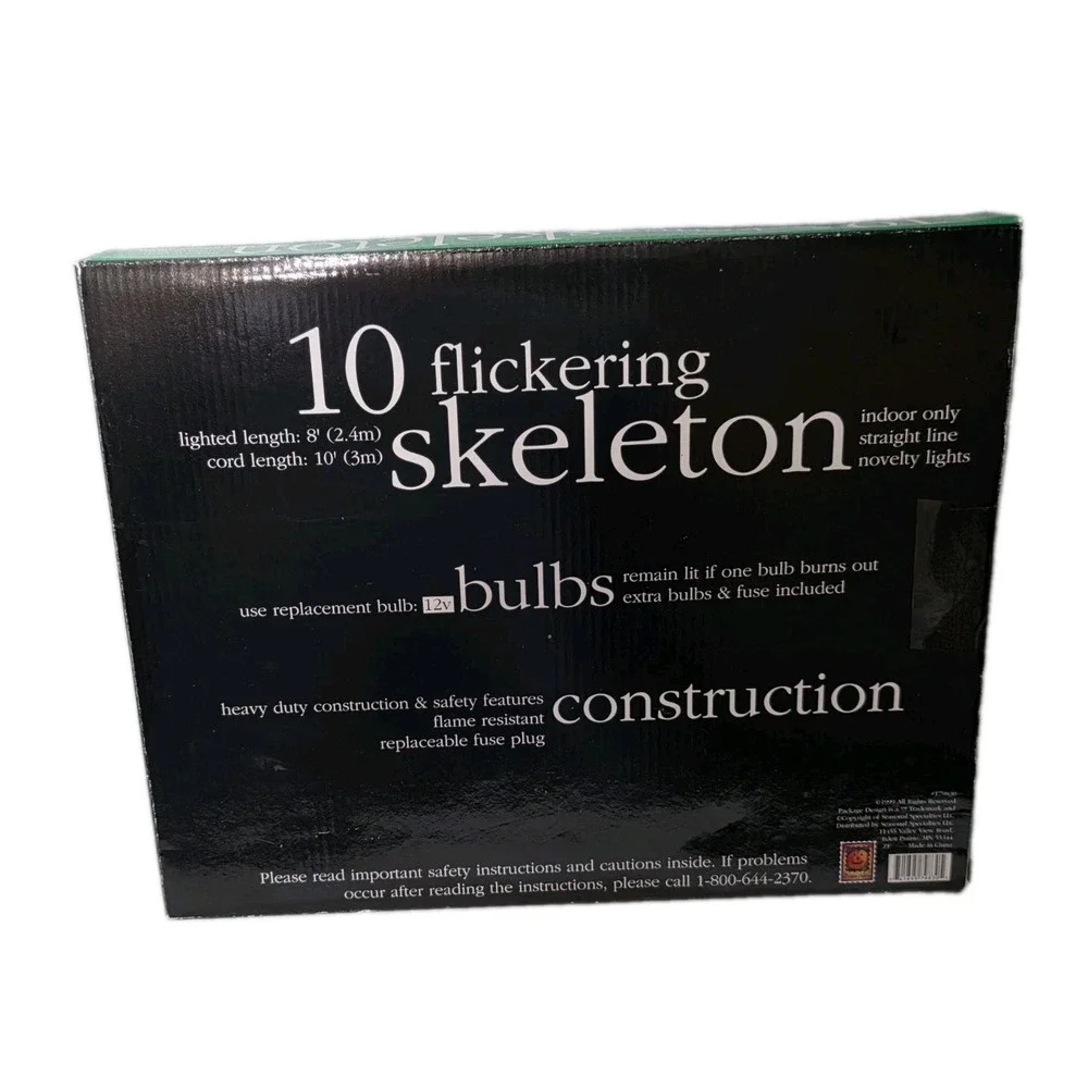Halloween Skeleton 10 Flickering String Lights Vintage Indoor Use Only NEW